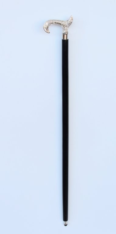 BLACK WOODEN WALKING STICK SILVER HANDLE  94CM